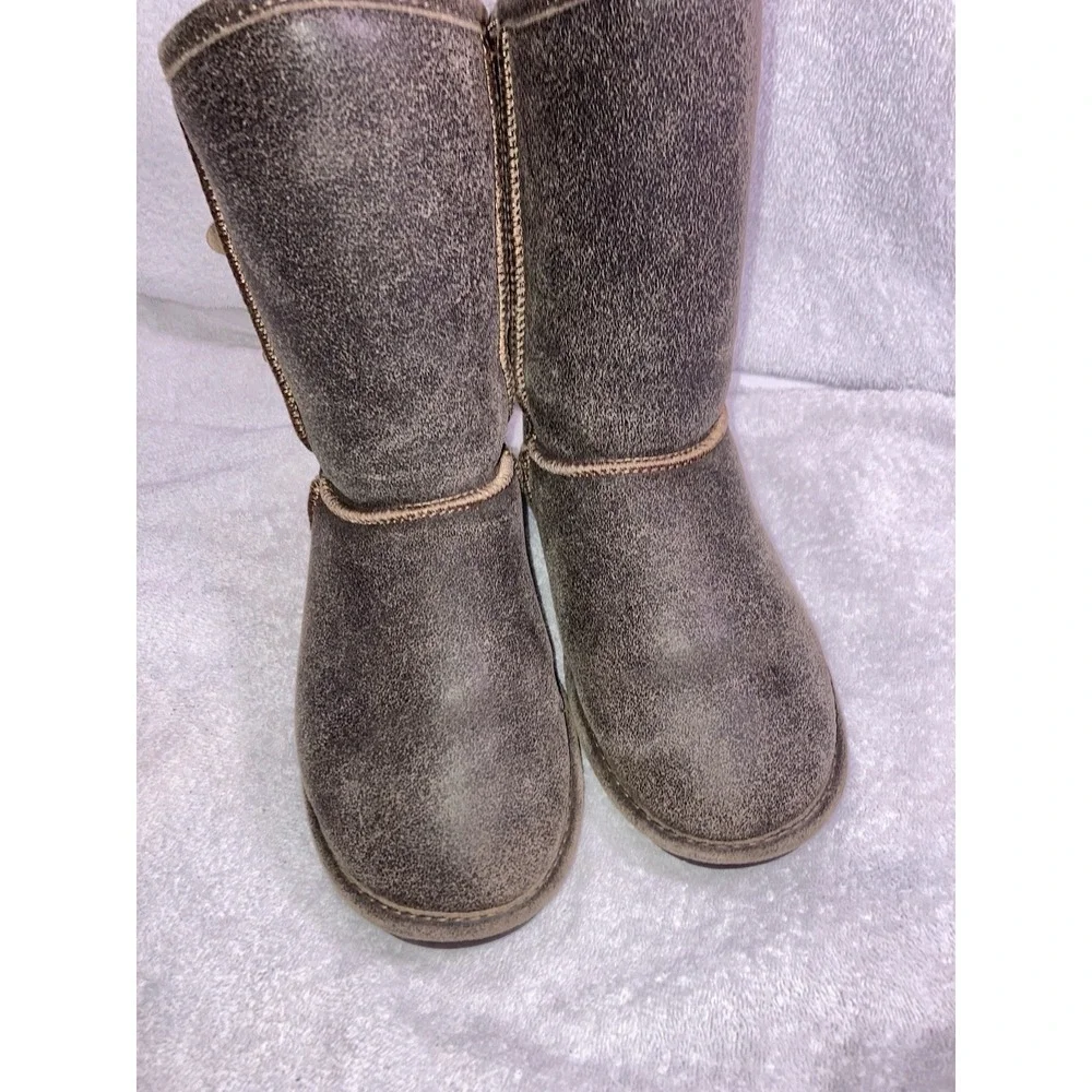 Bearpaw Womens Boots‎ Size 7 Brown Knit Mid Calf Sheepskin Lined Winter Cozy